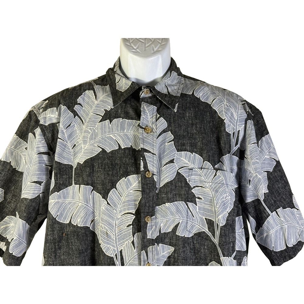Cooke Street Button Down Mens Large Grey Tropical Banana Leaf Aloha - Picture 3 of 4